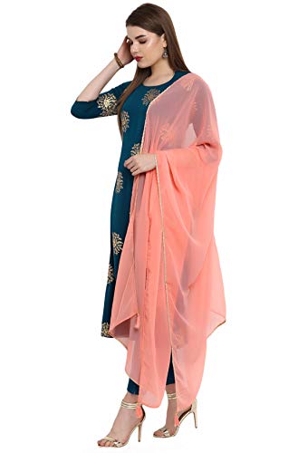 Janasya Indian Women's Tunic Tops Crepe Kurti Set with Dupatta for Women(SET058-KR-NP-S) Turquoise