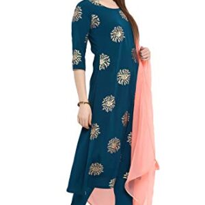 Janasya Indian Women's Tunic Tops Crepe Kurti Set with Dupatta for Women(SET058-KR-NP-S) Turquoise