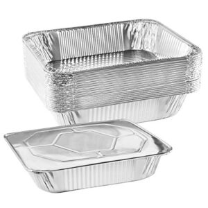 nyhi 9" x 13 ” aluminum foil pans with lids (10 pack) | durable disposable grill drip grease tray | half-size deep steam pan and oven buffet trays | food containers for catering, baking, roasting'