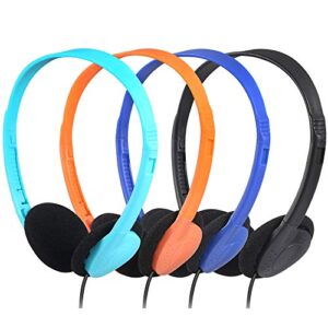 cn-outlet kids headphones for classroom in bulk multi colored 5 pack, wholesale children on-ear headset perfect for schools, student, libraries, computer lab, testing centers (5pack)
