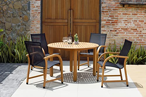 Amazonia Adelaide Eucalyptus Patio Dining Set | Teak Finish | Durable and Ideal for Outdoors, Round 5-Piece