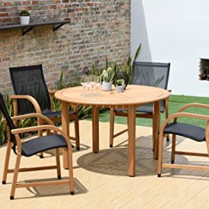 Amazonia Adelaide Eucalyptus Patio Dining Set | Teak Finish | Durable and Ideal for Outdoors, Round 5-Piece