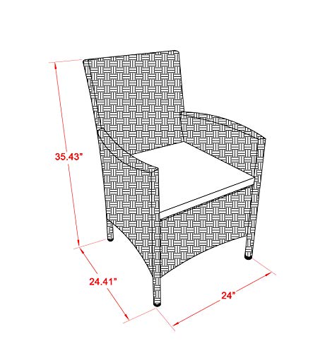 East West Furniture Valencia 5 Piece Outdoor Wicker Patio Furniture Sets Includes a Rectangle Bistro Dining Table with Glass Top and 4 Balcony Armchair with Cushion, 35x55 Inch, Cream