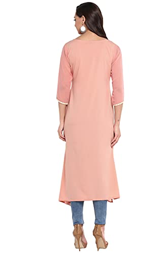 Janasya Indian Women's Tunic Tops Crepe Kurti for Women(JNE3252-KR-S) Pink