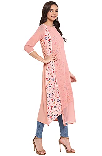 Janasya Indian Women's Tunic Tops Crepe Kurti for Women(JNE3252-KR-S) Pink