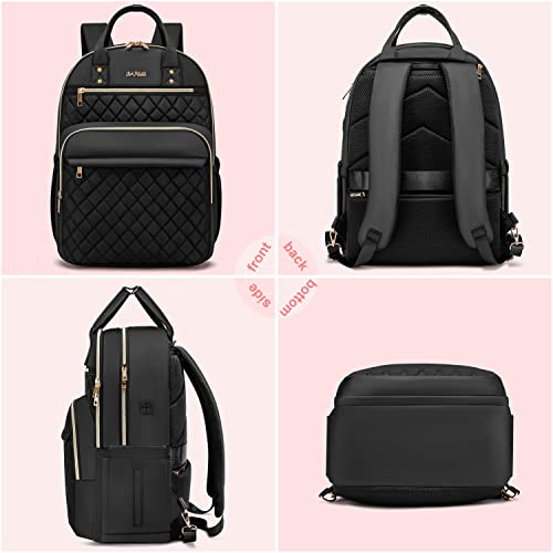 CAFELE Travel Laptop Backpack, 17.3 Anti Theft Laptop Bagpack with USB Hole, Water Resistant College Bookbag, Large Capacity Quilted Black Computer Backpacks