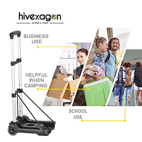 Hivexagon Folding Luggage Cart 88lbs Load Capacity Compact Lightweight and Durable Aluminum Alloy Travel Trolley for Luggage, Personal, Travel, Moving and Office Use