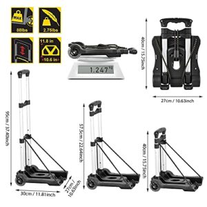 Hivexagon Folding Luggage Cart 88lbs Load Capacity Compact Lightweight and Durable Aluminum Alloy Travel Trolley for Luggage, Personal, Travel, Moving and Office Use