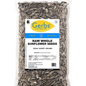 GERBS Raw Whole Sunflower Seed In Shell 2 lbs., Top 14 Allergy Free Foods, Healthy Superfood Snack, Non GMO, No Oils, No Preservatives, Resealable Bag, Gluten Free, Peanut Free, Vegan, Keto, Kosher