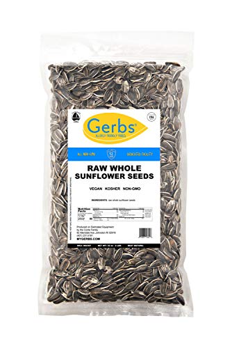 GERBS Raw Whole Sunflower Seed In Shell 2 lbs., Top 14 Allergy Free Foods, Healthy Superfood Snack, Non GMO, No Oils, No Preservatives, Resealable Bag, Gluten Free, Peanut Free, Vegan, Keto, Kosher