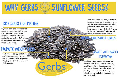 GERBS Raw Whole Sunflower Seed In Shell 2 lbs., Top 14 Allergy Free Foods, Healthy Superfood Snack, Non GMO, No Oils, No Preservatives, Resealable Bag, Gluten Free, Peanut Free, Vegan, Keto, Kosher