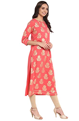 Janasya Indian Women's Tunic Tops Crepe Kurti for Women(JNE3261-KR-L)