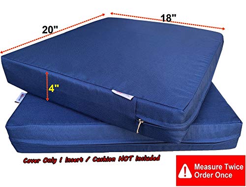 QQbed 2 Pack Outdoor Patio Chair Water-Resistant Cushion Pillow Seat Covers in Navy Blue Color 20"X18"X4" - Replacement Covers Only