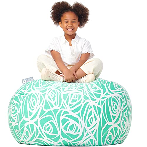 5 STARS UNITED Stuffed Animal Storage Bean Bag – Toy Storage Organizer and Bean Bag Chair for Kids Holds up to 90+ Plush Toys – Cotton Canvas Bags Cover for Boys and Girls Ages 4-11, Mint Roses