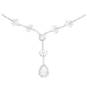 rosemarie collections women's elegant crystal rhinestone adjustable slide backdrop style bridal necklace (silver tone marquis leaf)