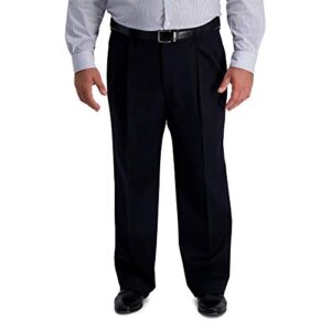 haggar mens b&t iron free premium khaki classic fit pleat front expandable waist casual pants, black, 46w x 30l us