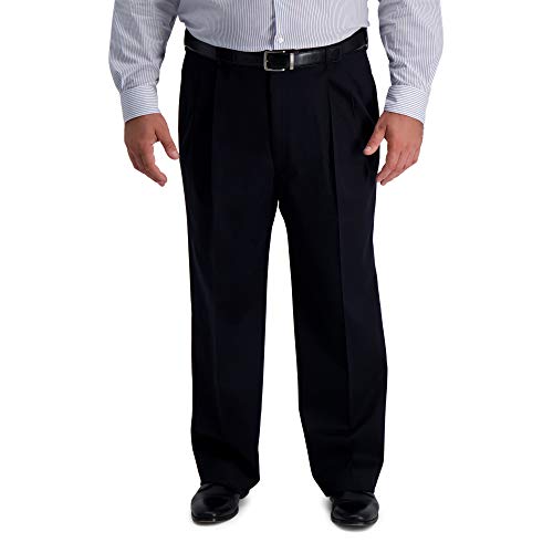 Haggar mens B&t Iron Free Premium Khaki Classic Fit Pleat Front Expandable Waist Casual Pants, Black, 46W x 30L US