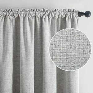 Top Finel Faux Linen 100% Blackout Heavy Curtains 84 Inches Long for Bedroom Living Room Thermal Insulated Drapes Room Darkening Rod Pocket Window Curtains, Light Grey Burlap, 2 Panels