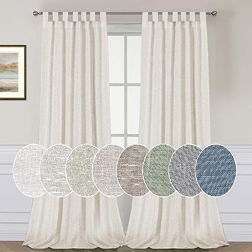 H.VERSAILTEX 2 Pack Ultra Luxurious High Woven Linen Elegant Curtain Panels Light Reducing Privacy Panels Drapes, Tab Top Curtain Set, Extra Long 52x108-Inch, Natural