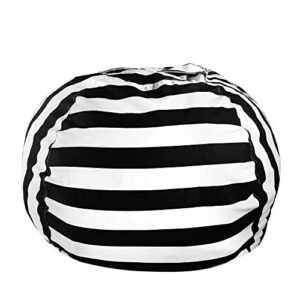 TOUCH-RICH Stuffed Animal Storage Bean Bag Chair 38” Beanbag Cover Only Plush Toys Holder Organizer 100% Cotton Canvas for Kids Child, Black Stripes