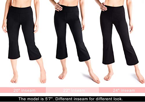 Yogipace Women's 20"/22"/24" Bootcut Cropped Flare Yoga Pants Capri Length Slim Fit Pants Lounge Crop Pant, YCW1402, 22", Black, Size XL