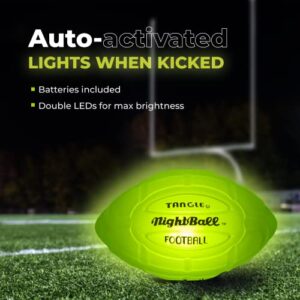 Nightball Tangle Glow in The Dark Inflatable LED Football - Light up Football with Bright LED Lights - Glow Football for Kids and Adults - Ideal Football Gifts for Teen Boys (Green)