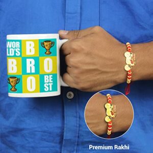 TIED RIBBONS Rakhi for Brother with Gift Set | Bhai Rakhi with Card | Coffee Mug (10 Oz) | Roli Chawal Packet - Raksha Bandhan Rakhi Bracelet for Brother Rakhi for Bhaiya | Bro Rakhi Thread