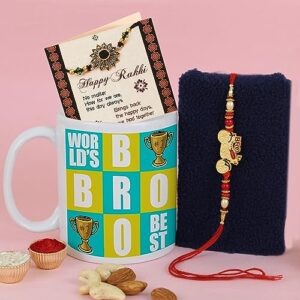 TIED RIBBONS Rakhi for Brother with Gift Set | Bhai Rakhi with Card | Coffee Mug (10 Oz) | Roli Chawal Packet - Raksha Bandhan Rakhi Bracelet for Brother Rakhi for Bhaiya | Bro Rakhi Thread