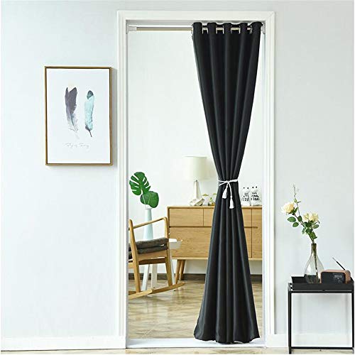 WPKIRA Grommet Top Blackout Black Solid Doorway, Room Darkening Thermal Insulated Curtain Drape for Doors Windows 1 Panel W39 x L78 inch