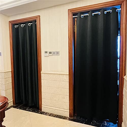 WPKIRA Grommet Top Blackout Black Solid Doorway, Room Darkening Thermal Insulated Curtain Drape for Doors Windows 1 Panel W39 x L78 inch