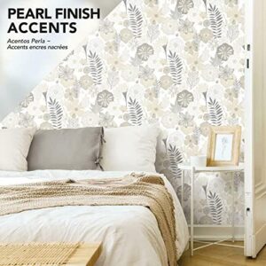 RoomMates RMK11326WP Beige Perennial Blooms Peel and Stick Wallpaper, Roll, Beige