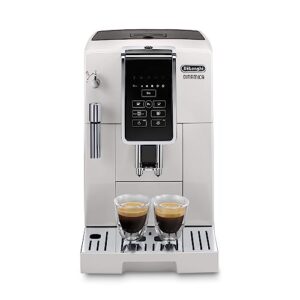 dinamica espresso machine, white - automatic bean-to-cup brewing, built-in steel burr grinder & manual frother - one-touch hot & iced coffee - easy cleanup