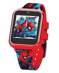 accutime kids marvel spider-man red educational touchscreen smart watch toy for boys, girls, toddlers - selfie cam, learning games, alarm, calculator, pedometer, and more (model: spd4588az)