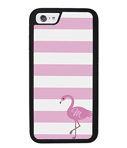 Pink and White Bars Flamingo Personalized Apple iPhone Black Rubber Phone Case Compatible with iPhone 14 Pro Max, Pro, Max, iPhone 13 Pro Max Mini, 12 Pro Max Mini, 11 Pro Max X XS Max XR 8 7 Plus