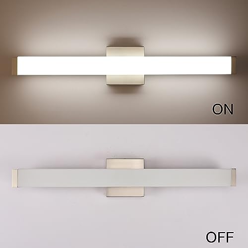 YHTlaeh Bathroom Vanity Light Brushed Nickel Square LED 24 inch 14W 4000K Natural White Light Wall Bar Lighting Fixtures Over Mirror