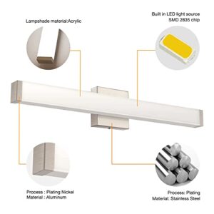 YHTlaeh Bathroom Vanity Light Brushed Nickel Square LED 24 inch 14W 4000K Natural White Light Wall Bar Lighting Fixtures Over Mirror