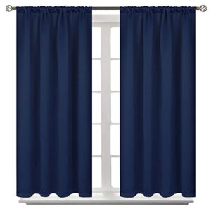 bgment rod pocket blackout curtains for bedroom - thermal insulated short room darkening curtain window drapes for cafe kitchen, 42 x 45 inch, 2 panels, navy blue