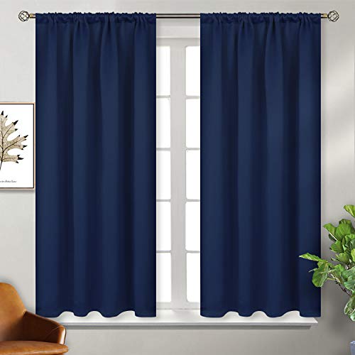 BGment Rod Pocket Blackout Curtains for Bedroom - Thermal Insulated Short Room Darkening Curtain Window Drapes for Cafe Kitchen, 42 x 45 Inch, 2 Panels, Navy Blue