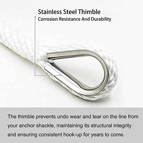 Young Marine Premium Solid Braid MFP Anchor Line Braided Anchor Rope/Line 3/8 Inch 100FT with Stainless Steel Thimble & Shackle (3/8" x 100', White)