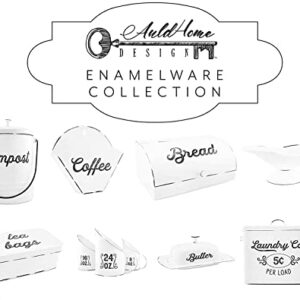 AuldHome Farmhouse Tea Bag Box (White), Vintage Retro Style Enamelware Tea Storage Tin