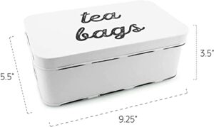 AuldHome Farmhouse Tea Bag Box (White), Vintage Retro Style Enamelware Tea Storage Tin