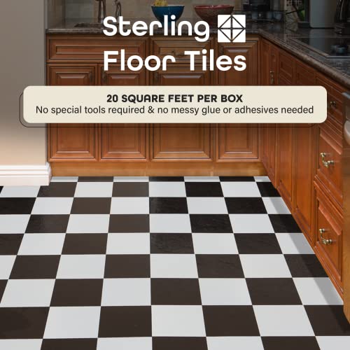 Sterling Self Adhesive 12-Inch Vinyl Floor Tiles, 20 Tiles - 12" x 12", Black and White Pattern - Peel & Stick, DIY Flooring for Kitchen, Dining Room, Bedrooms & Bathrooms by Achim Home Decor