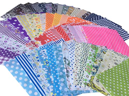 longshine-us 60pcs 4" x 4" Premium Cotton Craft Fabric Bundle Squares Patchwork Lint DIY Sewing Scrapbooking Quilting Dot Pattern Artcraft