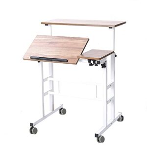 soges rolling standing desk height adjustable, 31.5 inch mobile stand up computer desk, sit-stand tiltable top desk laptop stand for small spaces, tall table for standing or sitting, oak color