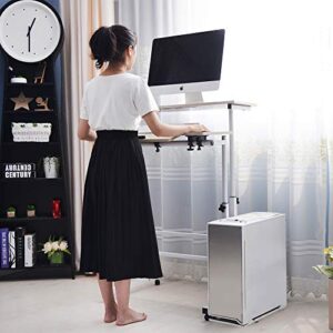 soges Rolling Standing Desk Height Adjustable, 31.5 inch Mobile Stand Up Computer Desk, Sit-Stand Tiltable Top Desk Laptop Stand for Small Spaces, Tall Table for Standing or Sitting, Oak Color