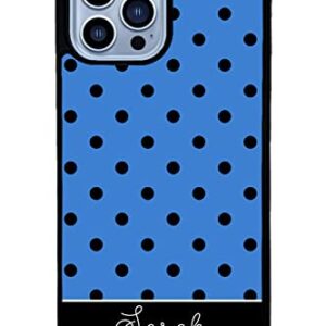 Blue Black and White Polka Dot Personalized Apple iPhone Black Rubber Phone Case Compatible with iPhone 14 Pro Max, Pro, Max, iPhone 13 Pro Max Mini, 12 Pro Max Mini, 11 Pro Max X XS Max XR 8 7 Plus