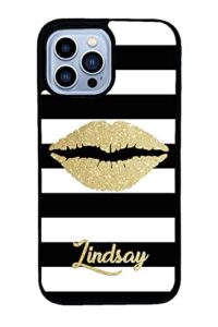 golden gold lips personalized apple iphone black rubber phone case compatible with iphone 14 pro max, pro, max, iphone 13 pro max mini, 12 pro max mini, 11 pro max x xs max xr 8 7 plus
