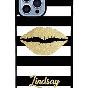 Golden Gold Lips Personalized Apple iPhone Black Rubber Phone Case Compatible with iPhone 14 Pro Max, Pro, Max, iPhone 13 Pro Max Mini, 12 Pro Max Mini, 11 Pro Max X XS Max XR 8 7 Plus