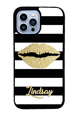 Golden Gold Lips Personalized Apple iPhone Black Rubber Phone Case Compatible with iPhone 14 Pro Max, Pro, Max, iPhone 13 Pro Max Mini, 12 Pro Max Mini, 11 Pro Max X XS Max XR 8 7 Plus