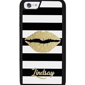 Golden Gold Lips Personalized Apple iPhone Black Rubber Phone Case Compatible with iPhone 14 Pro Max, Pro, Max, iPhone 13 Pro Max Mini, 12 Pro Max Mini, 11 Pro Max X XS Max XR 8 7 Plus